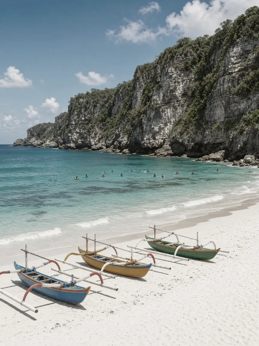 White sand cove below limestone cliffs